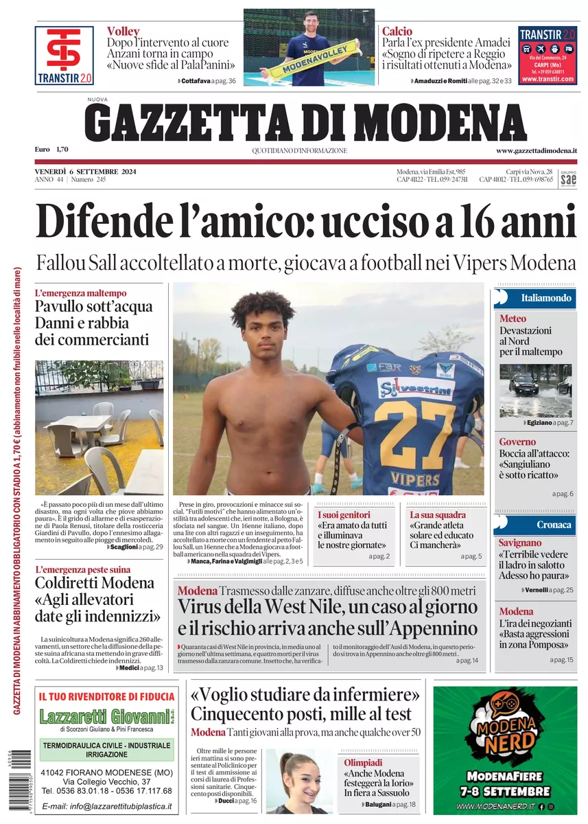 Prima-pagina-gazzetta di modena-oggi-edizione-del-2024-09-06